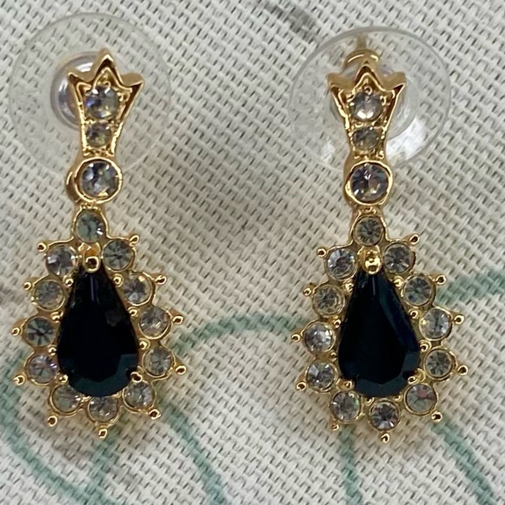 Drop JcPenny earrings. Gold tone with diamond look trim and black ce…